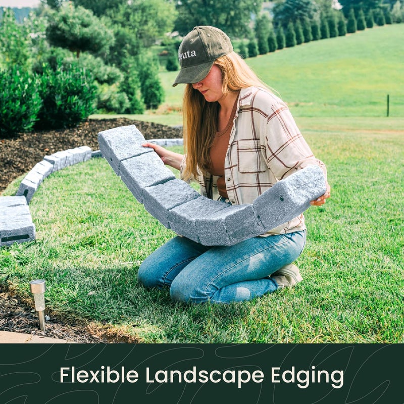Beuta Landscape Edging | Garden Edging Border | Faux Stone Blocks for Lawn Edging, Flower Beds & Yard Edging – 1 Pack | Each Section Has 6 Blocks 48" L x 4" W x 6.5" H | 2 Spikes | Greystone - Image 2